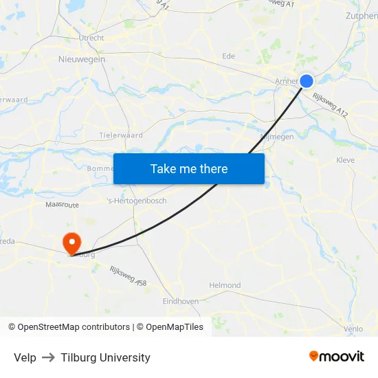Velp to Tilburg University map