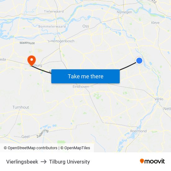 Vierlingsbeek to Tilburg University map