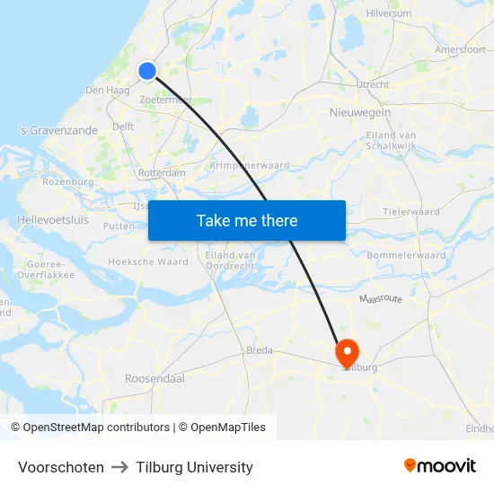 Voorschoten to Tilburg University map