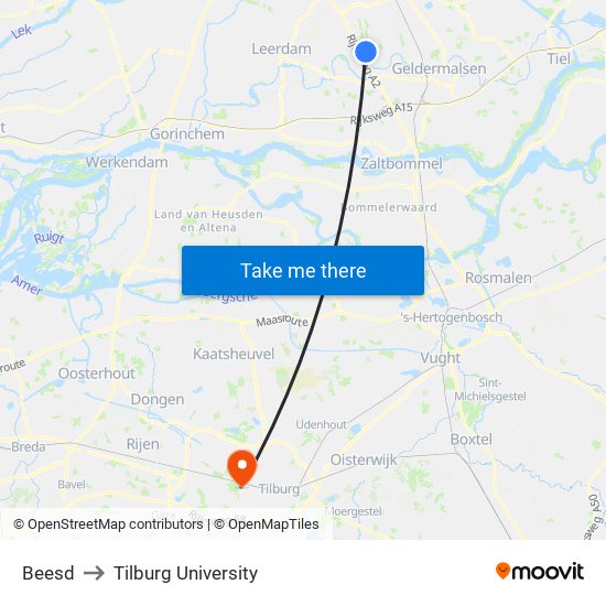 Beesd to Tilburg University map