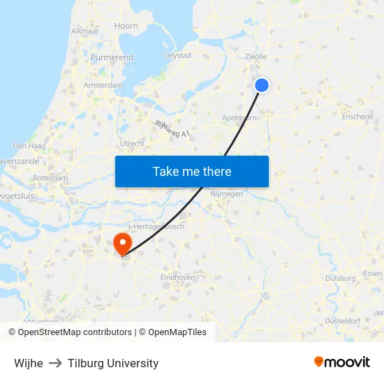 Wijhe to Tilburg University map