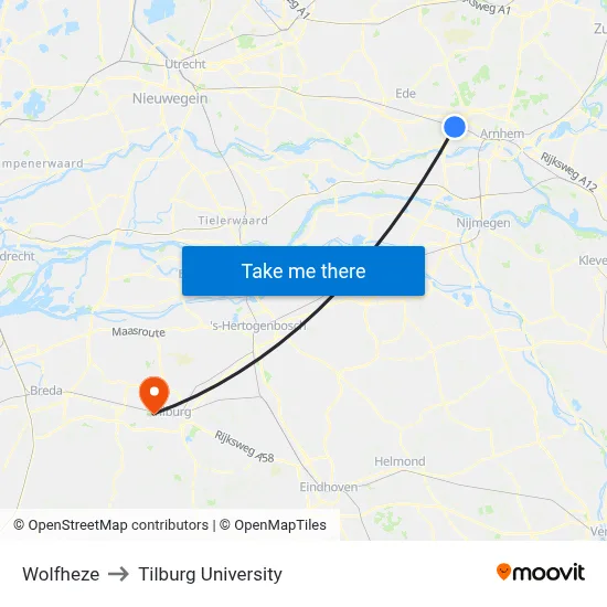 Wolfheze to Tilburg University map
