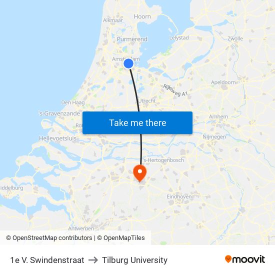 1e V. Swindenstraat to Tilburg University map