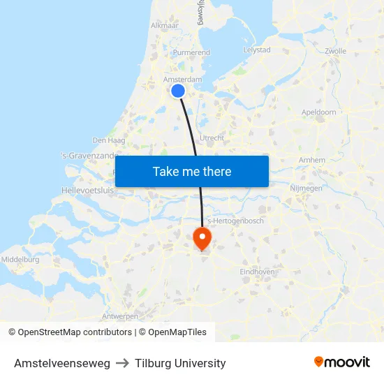Amstelveenseweg to Tilburg University map