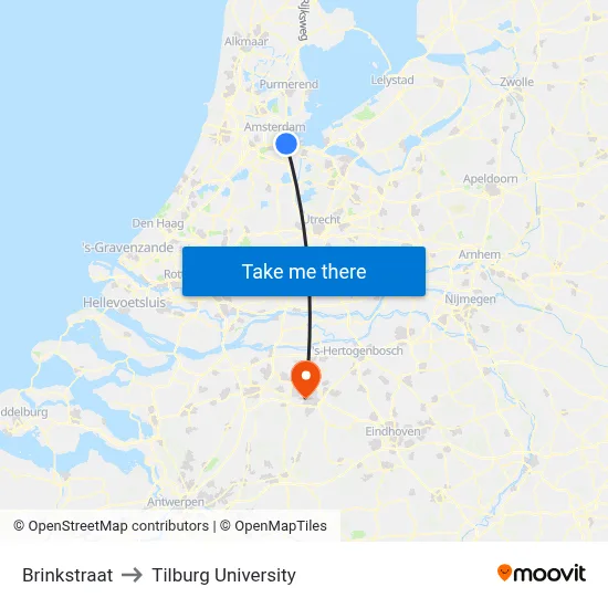 Brinkstraat to Tilburg University map