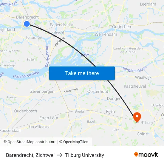 Barendrecht, Zichtwei to Tilburg University map