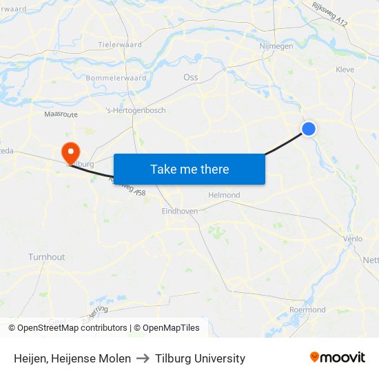 Heijen, Heijense Molen to Tilburg University map