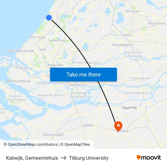 Katwijk, Gemeentehuis to Tilburg University map