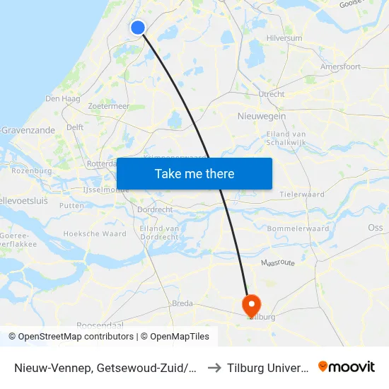 Nieuw-Vennep, Getsewoud-Zuid/N207 to Tilburg University map