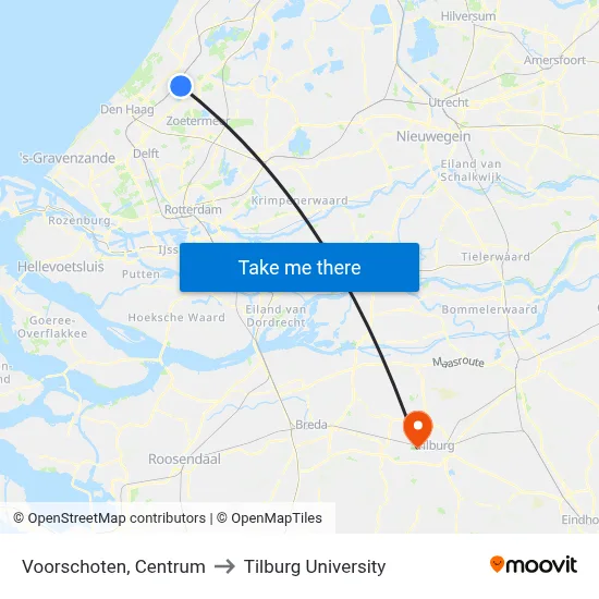 Voorschoten, Centrum to Tilburg University map