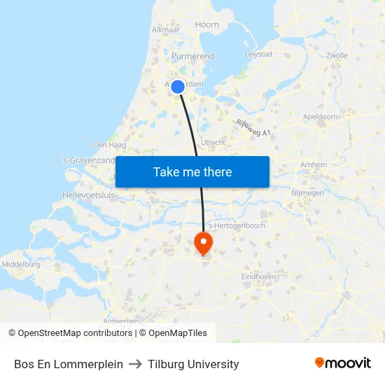Bos En Lommerplein to Tilburg University map