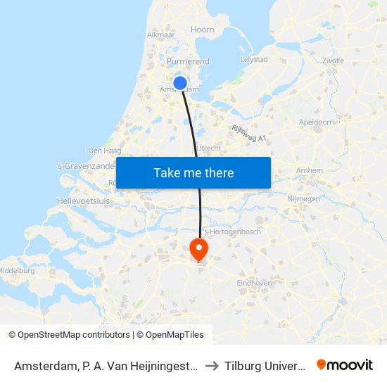 Amsterdam, P. A. Van Heijningestraat to Tilburg University map