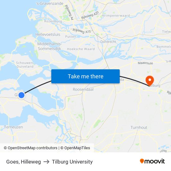 Goes, Hilleweg to Tilburg University map
