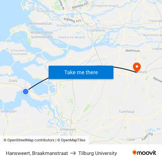 Hansweert, Braakmanstraat to Tilburg University map