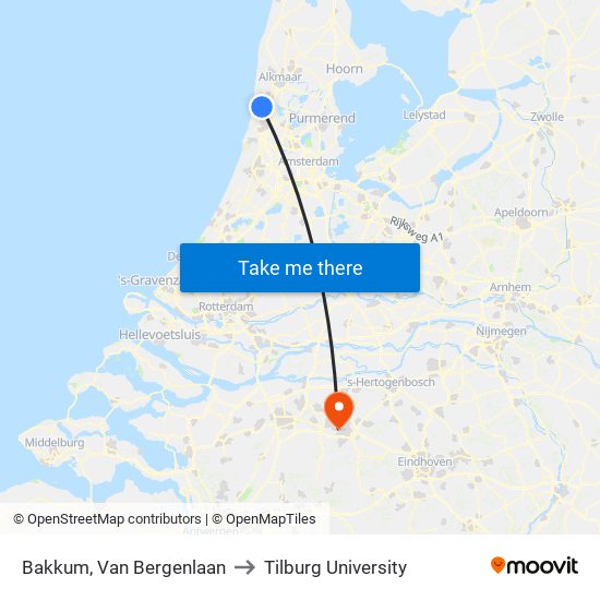 Bakkum, Van Bergenlaan to Tilburg University map