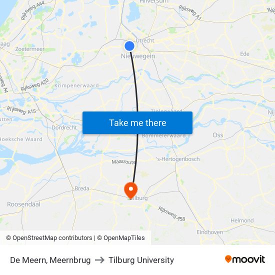 De Meern, Meernbrug to Tilburg University map