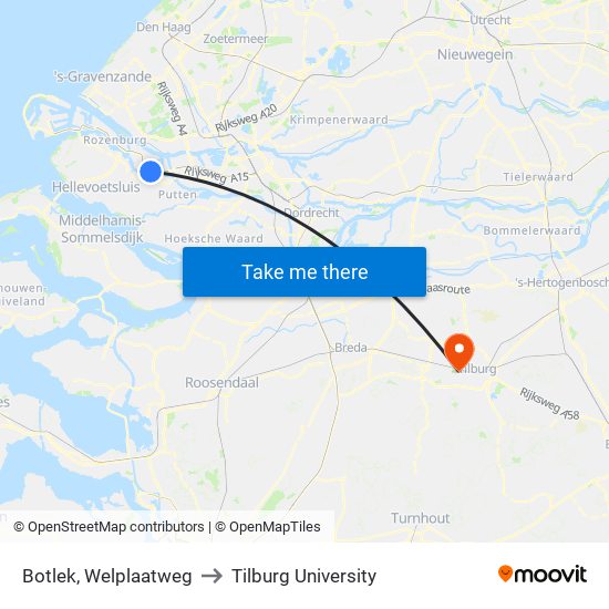 Botlek, Welplaatweg to Tilburg University map