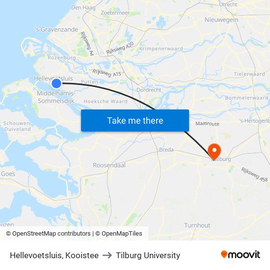 Hellevoetsluis, Kooistee to Tilburg University map