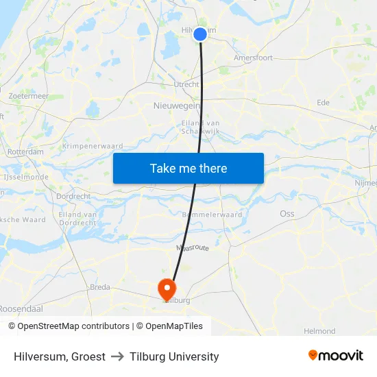 Hilversum, Groest to Tilburg University map