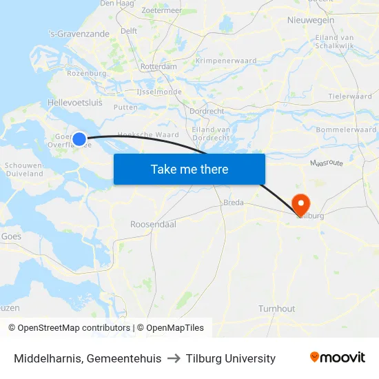 Middelharnis, Gemeentehuis to Tilburg University map