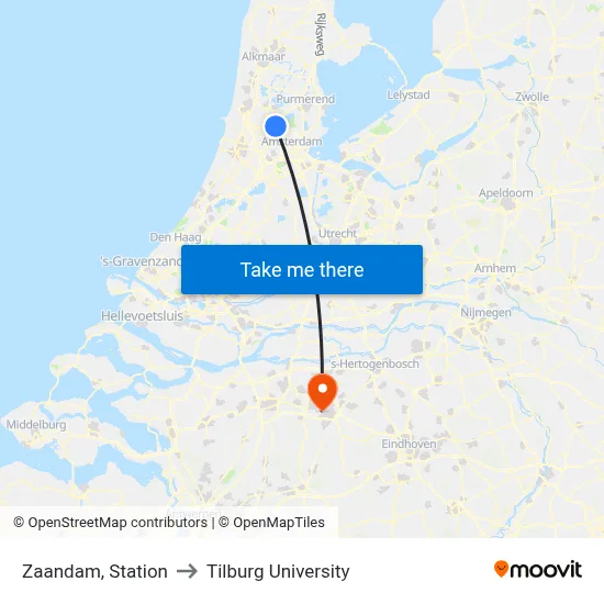 Zaandam, Station to Tilburg University map