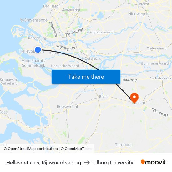 Hellevoetsluis, Rijswaardsebrug to Tilburg University map