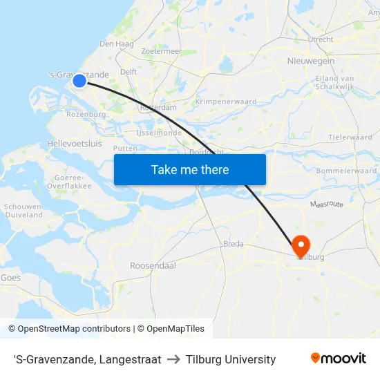 'S-Gravenzande, Langestraat to Tilburg University map