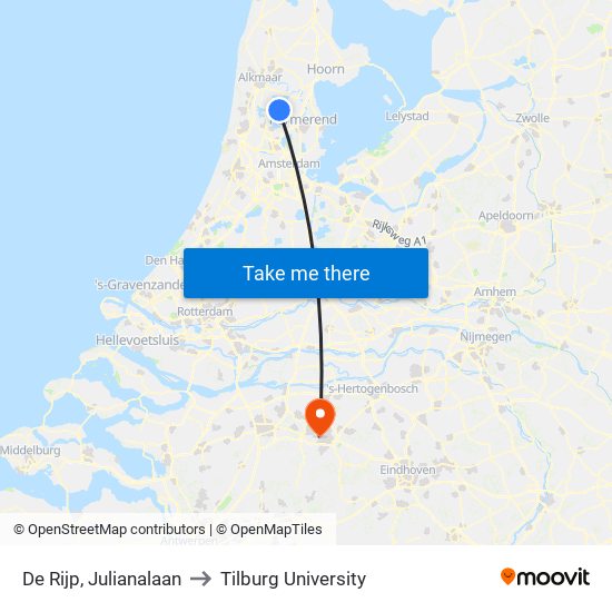 De Rijp, Julianalaan to Tilburg University map