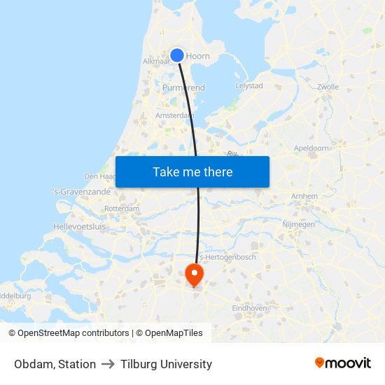 Obdam, Station to Tilburg University map