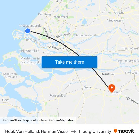 Hoek Van Holland, Herman Visser to Tilburg University map