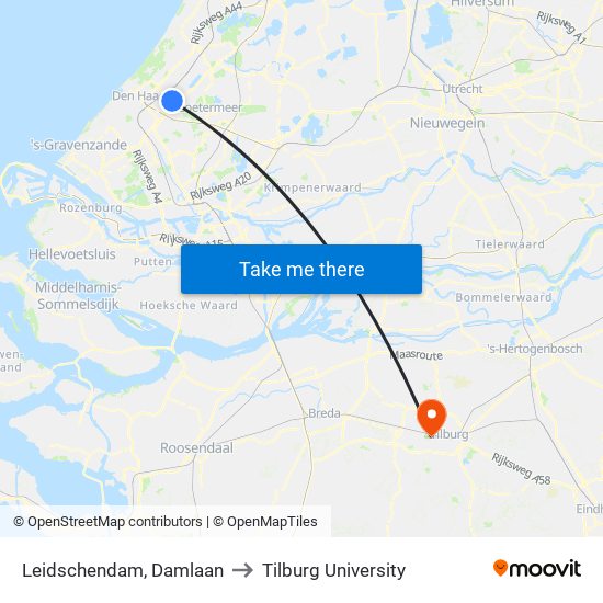 Leidschendam, Damlaan to Tilburg University map