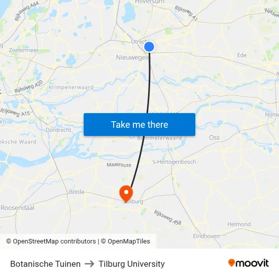 Botanische Tuinen to Tilburg University map