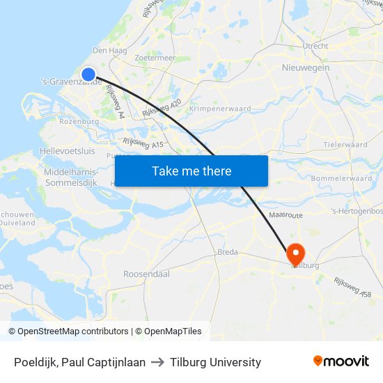 Poeldijk, Paul Captijnlaan to Tilburg University map