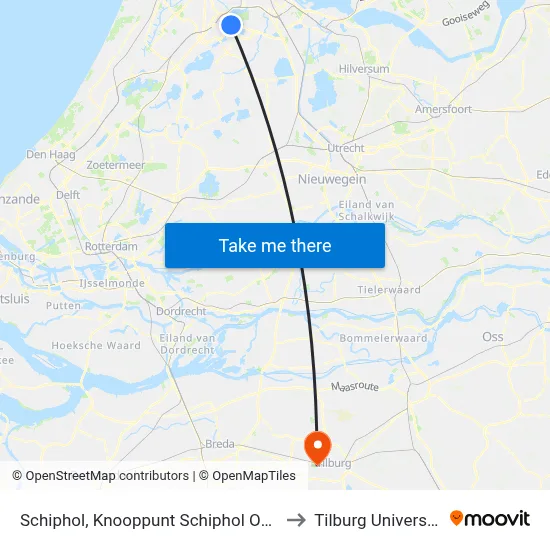 Schiphol, Knooppunt Schiphol Oost to Tilburg University map