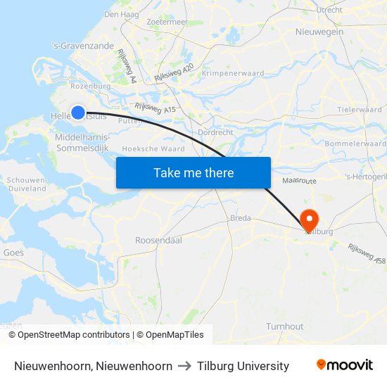 Nieuwenhoorn, Nieuwenhoorn to Tilburg University map