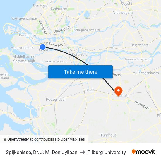 Spijkenisse, Dr. J. M. Den Uyllaan to Tilburg University map
