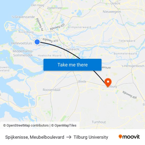 Spijkenisse, Meubelboulevard to Tilburg University map