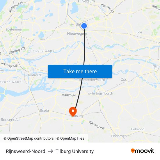 Rijnsweerd-Noord to Tilburg University map