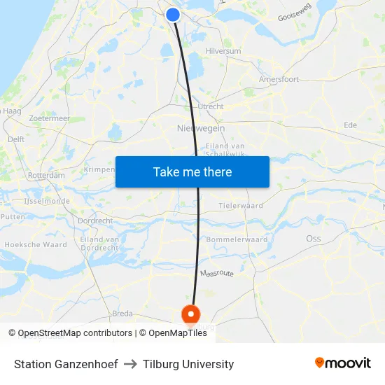 Station Ganzenhoef to Tilburg University map