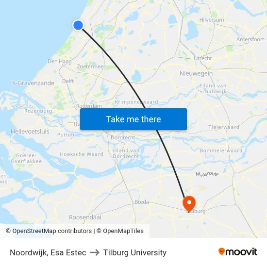 Noordwijk, Esa Estec to Tilburg University map