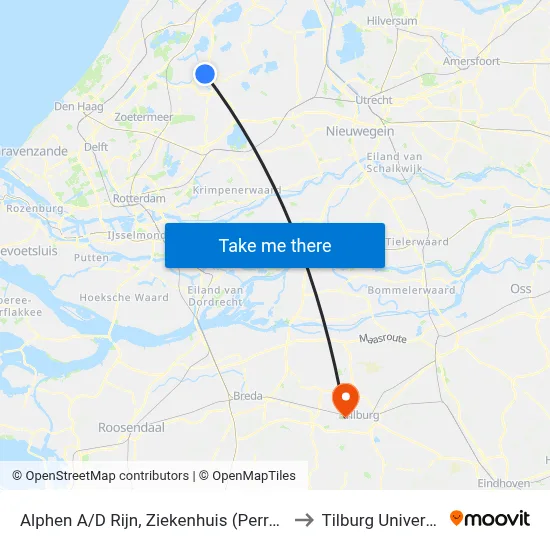 Alphen A/D Rijn, Ziekenhuis (Perron D) to Tilburg University map