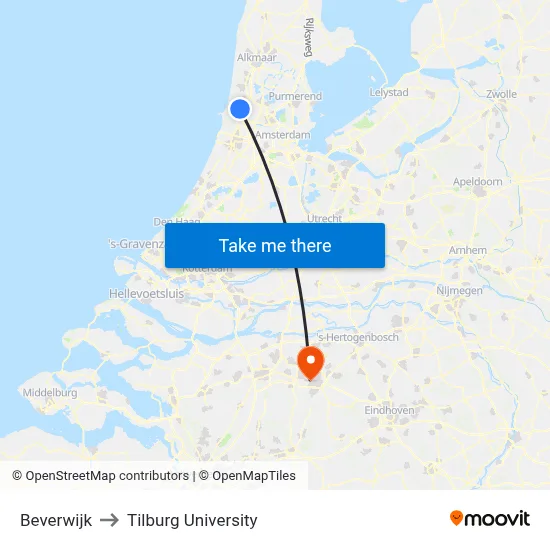 Beverwijk to Tilburg University map