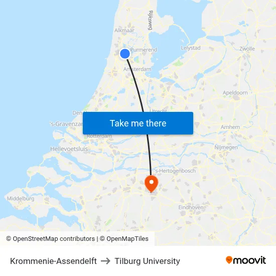 Krommenie-Assendelft to Tilburg University map