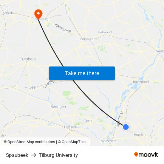 Spaubeek to Tilburg University map