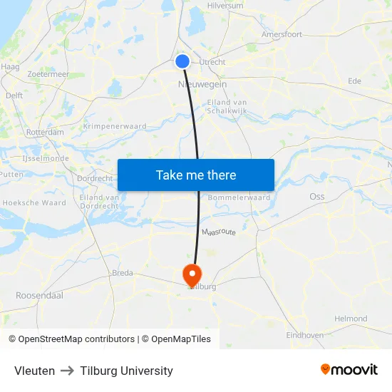 Vleuten to Tilburg University map