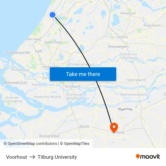 Voorhout to Tilburg University map