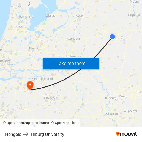Hengelo to Tilburg University map