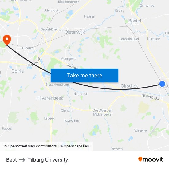 Best to Tilburg University map