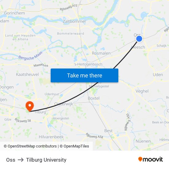 Oss to Tilburg University map