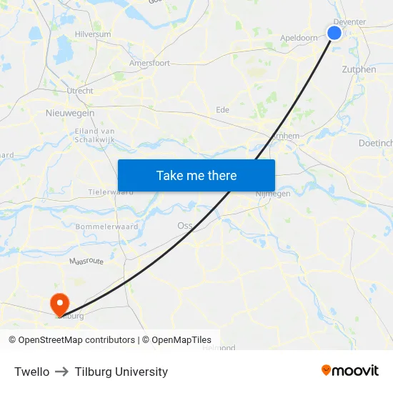 Twello to Tilburg University map